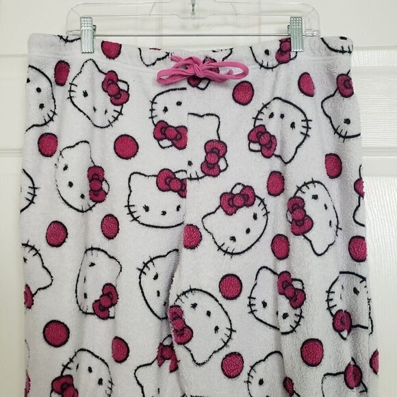 Sanrio Hello Kitty Fleece PJ Pants White Drawstring Lounge Sleep Womens Size XL - Picture 2 of 10